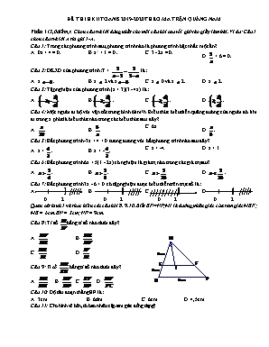 Đề thi học kỳ II môn Toán Lớp 8 - Năm học 2019-2020 (Theo ma trận tỉnh Quảng Nam)